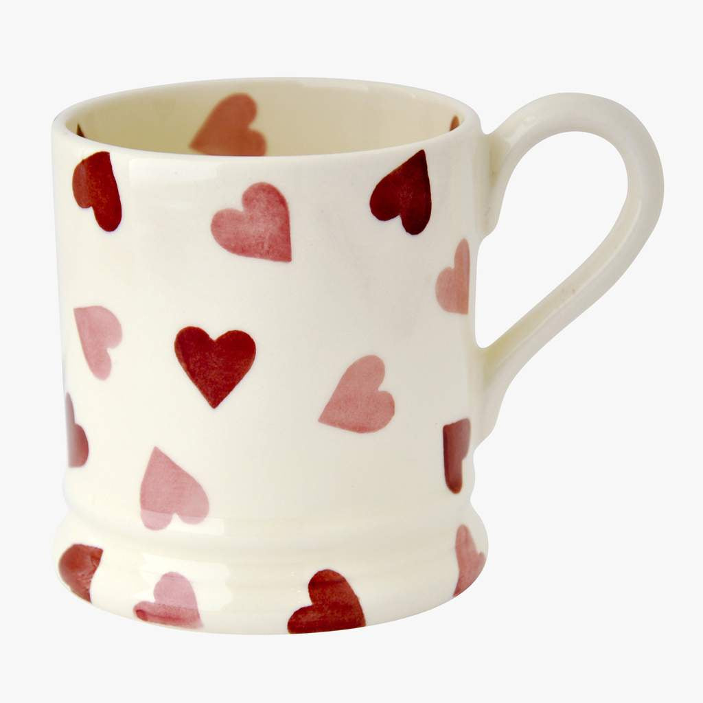 Emma Bridgewater Pink Hearts half pint mug with a pattern of pink and red hearts