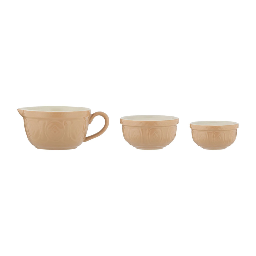Mason Cash Cane measuring cup set, three nested cups in tan stoneware