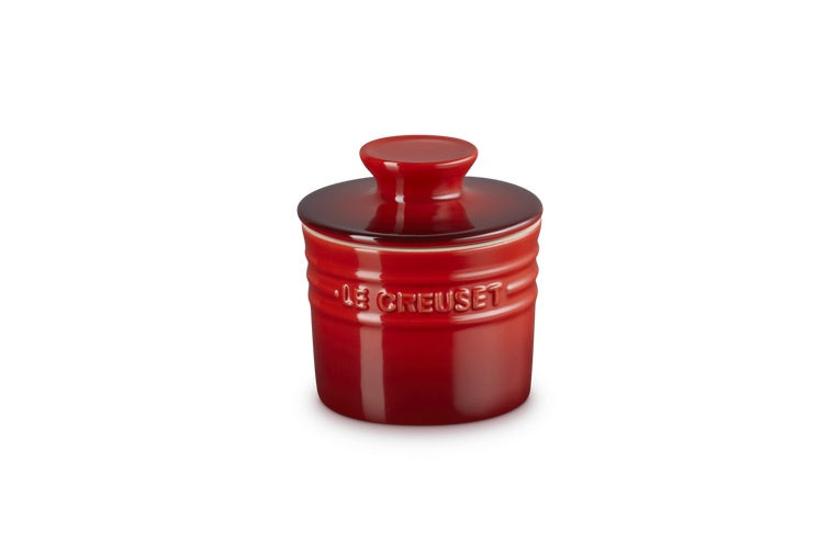 Le Creuset stoneware butter crock in flame ombre orange