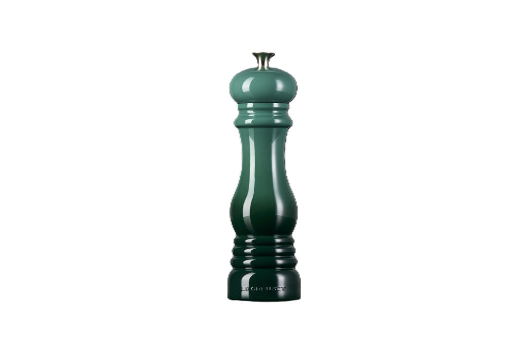 Le Creuset pepper mill in glossy dark green