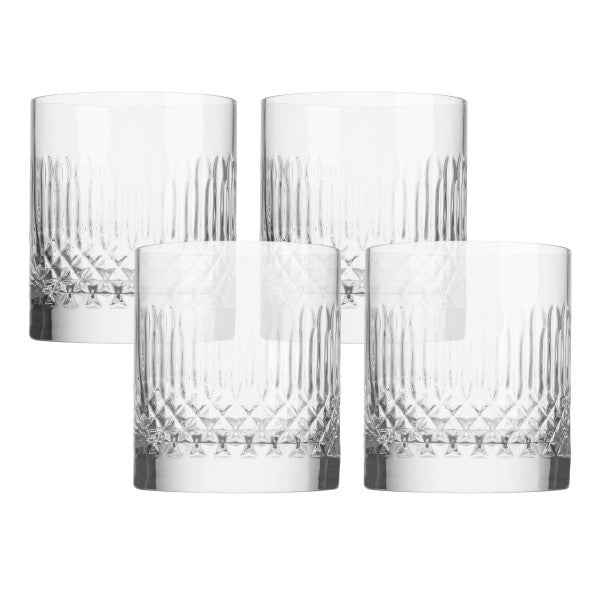 Luigi Bormioli Diamante double old fashioned glasses, a set of four with a cut diamond pattern