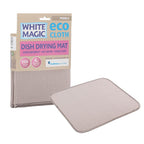 White Magic Eco Cloth Pebble dish drying mat in taupe, shown with its packaging