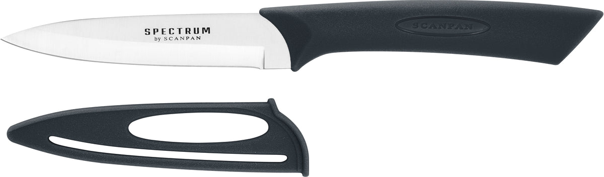 Scanpan Spectrum vegetable knife, 10cm, with a black handle and a sheath