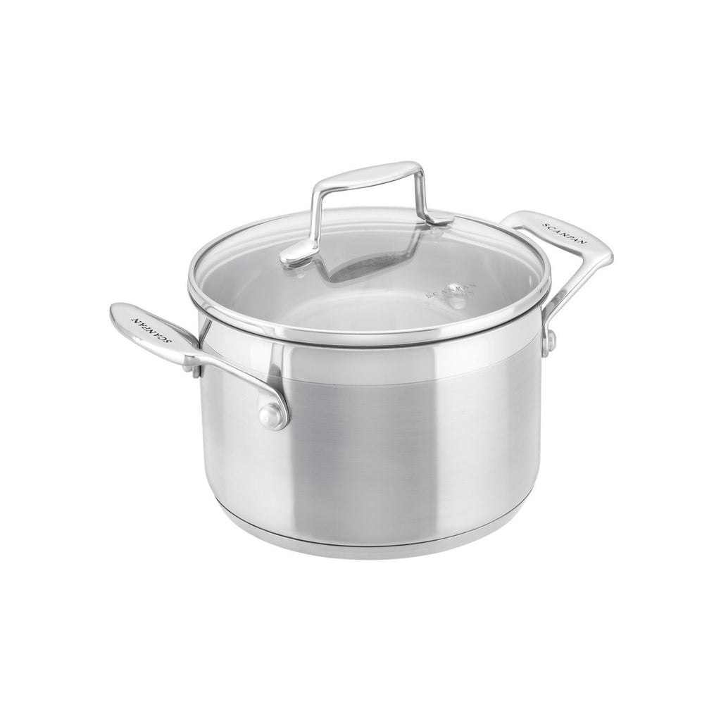 Scanpan Impact 2.5 litre Dutch oven, 18cm, in stainless steel with a glass lid and two side handles