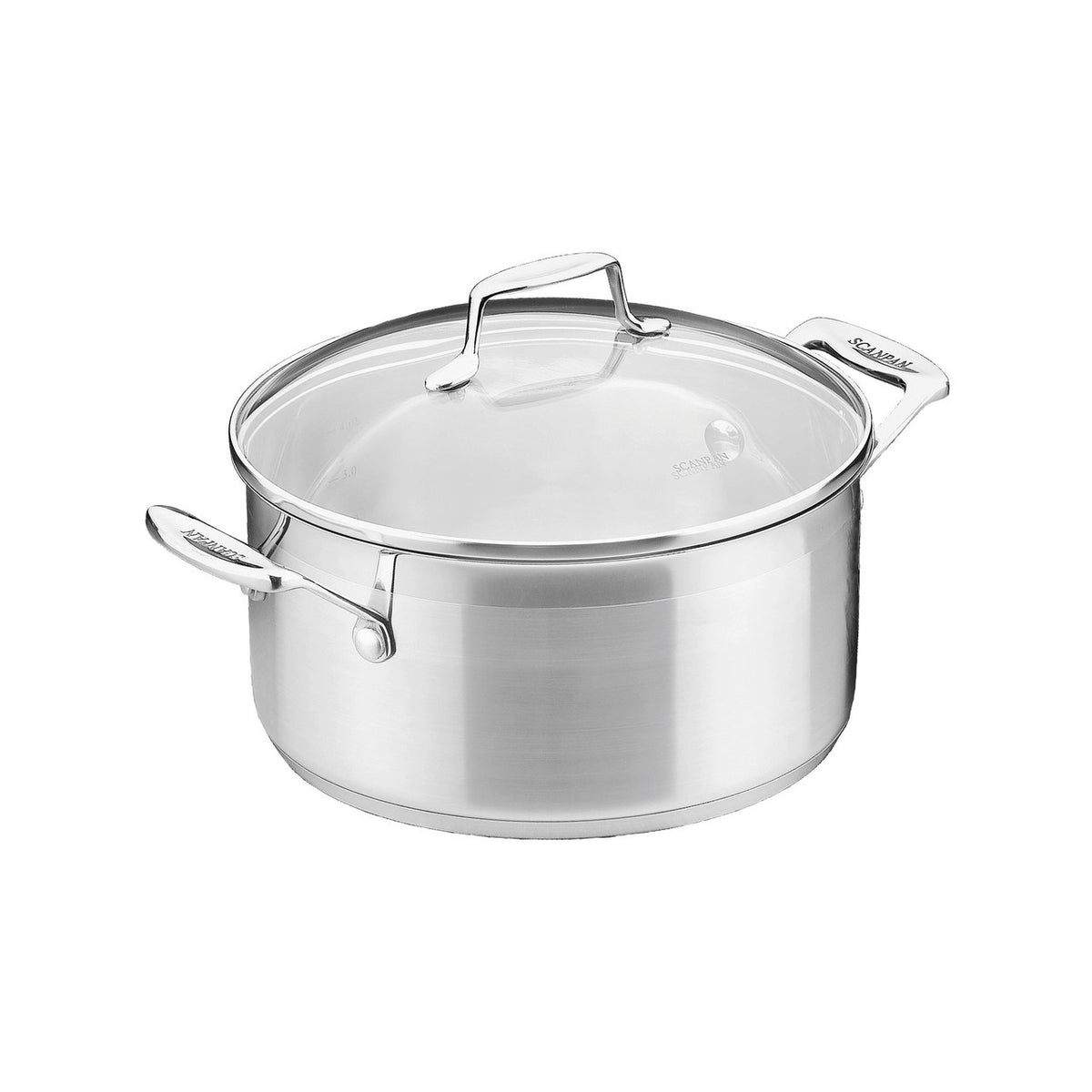 Scanpan Impact 3.5 litre Dutch oven, 20cm, in stainless steel with a glass lid and two side handles