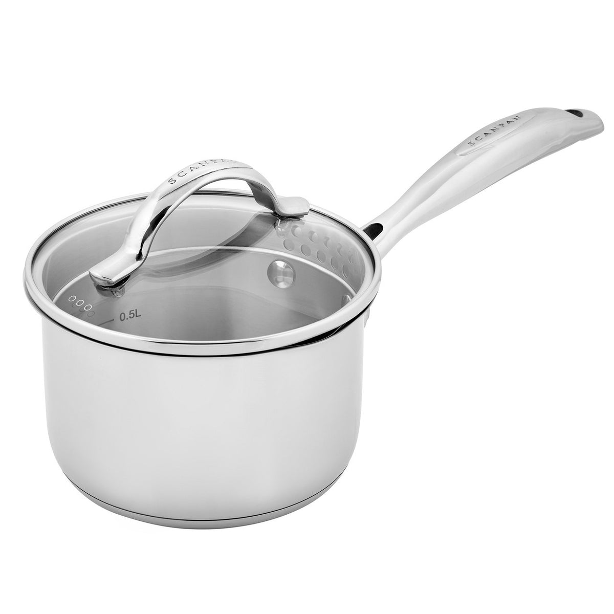 Scanpan STS 1.2 litre saucepan, 14cm, with a draining glass lid and a long steel handle