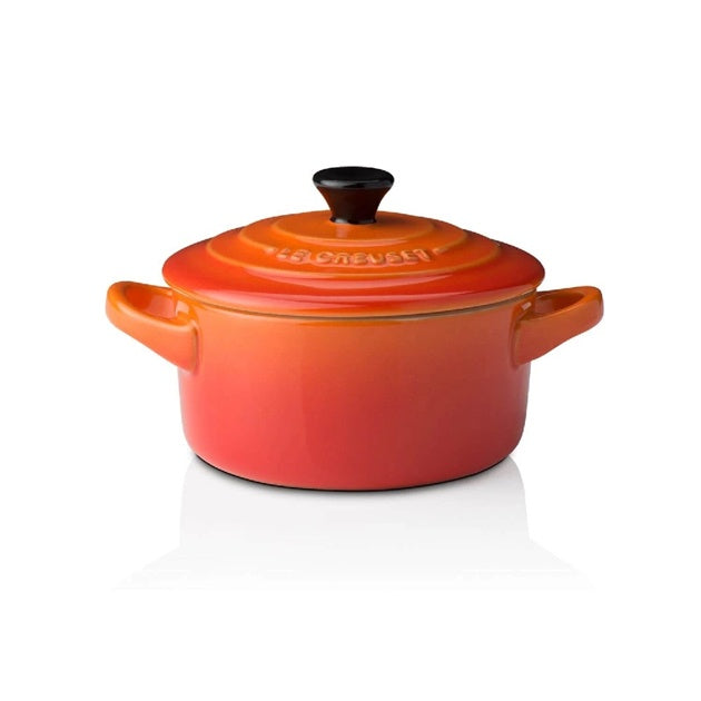 Le Creuset mini stoneware casserole, 9cm and 250ml, in flame orange with a lid and two handles