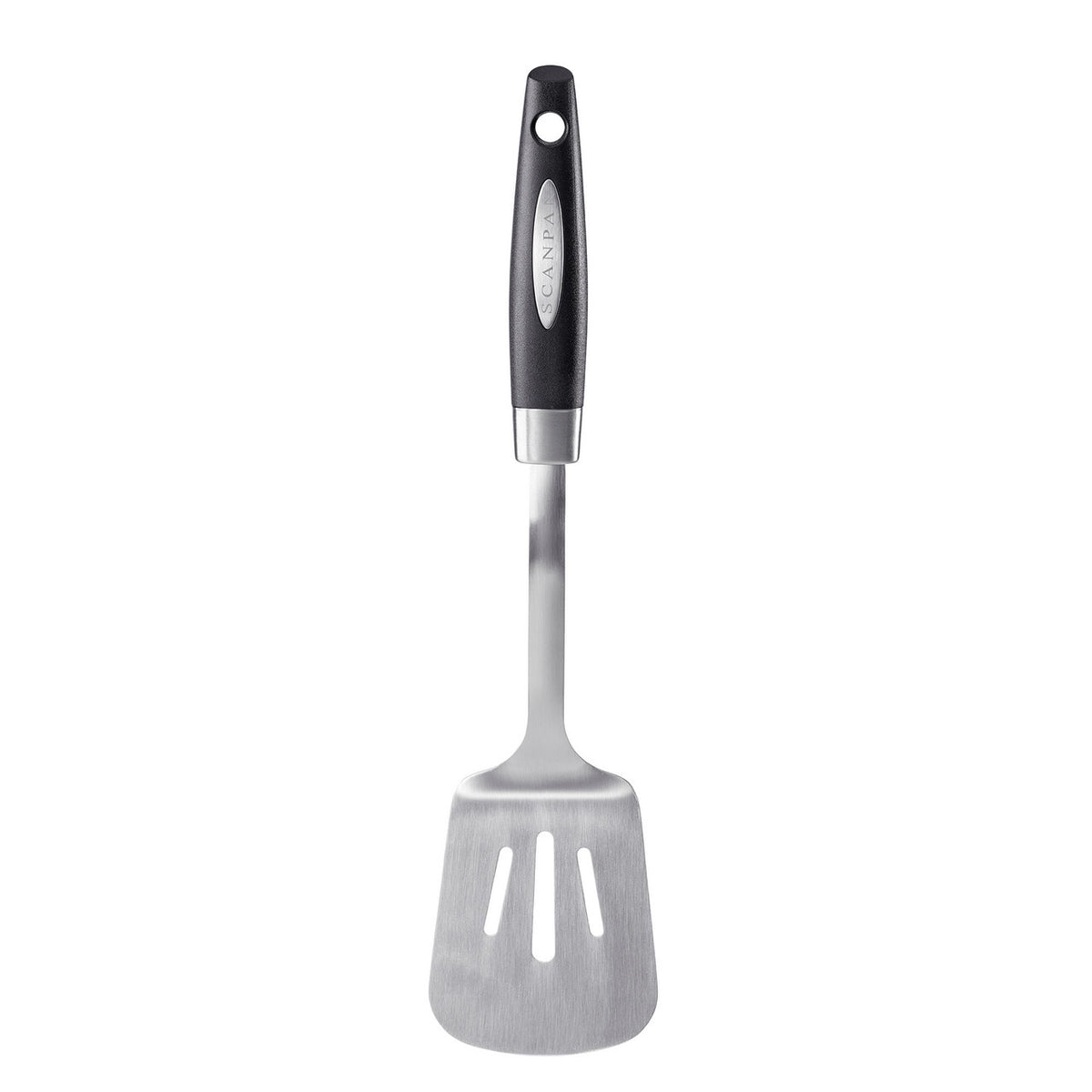 Scanpan Classic slotted turner, 34cm, in stainless steel with a black handle
