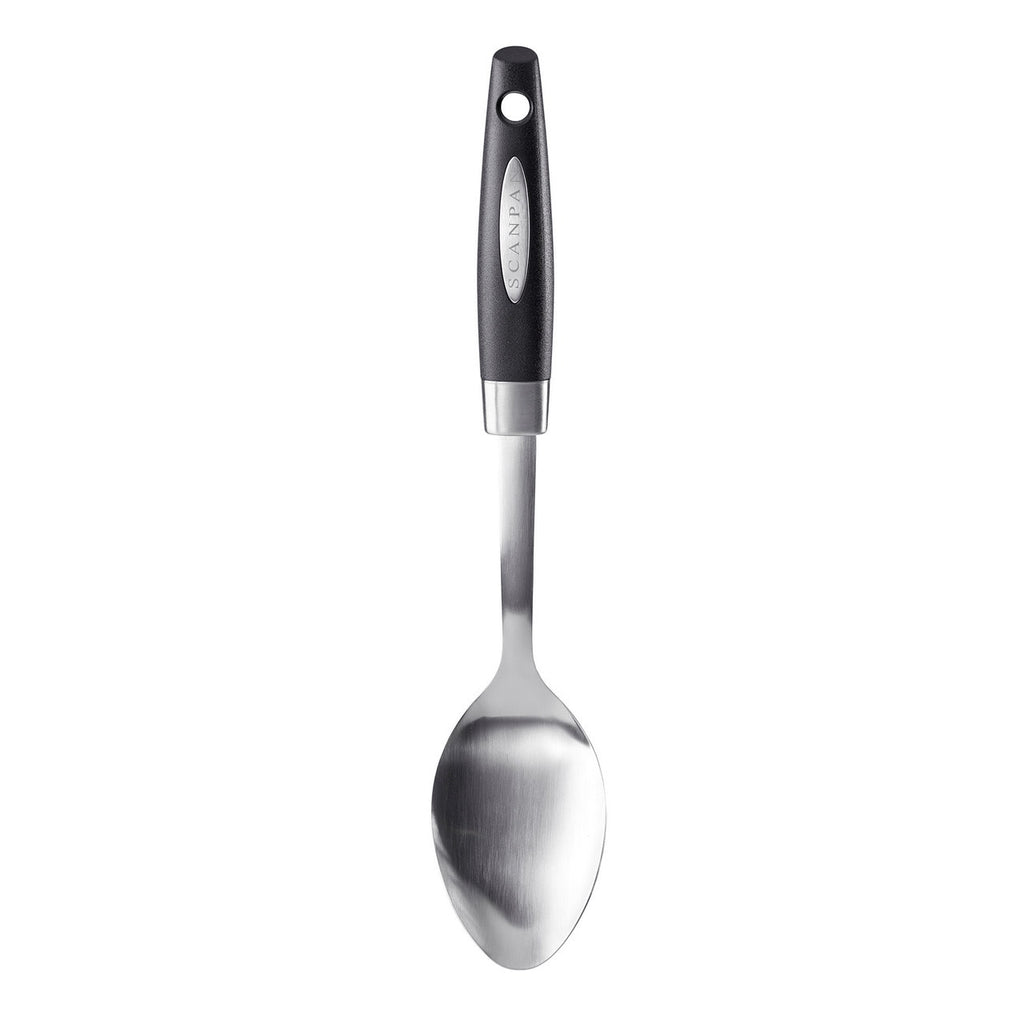 Scanpan 32cm serving spoon in stainless steel with a black handle