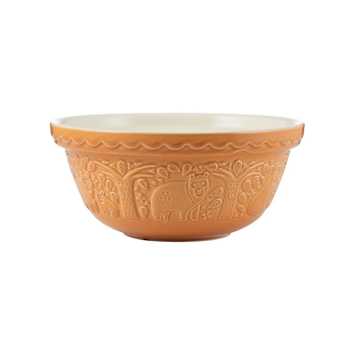 Mason Cash In The Forest mixing bowl in ochre bear-embossed stoneware with a cream interior