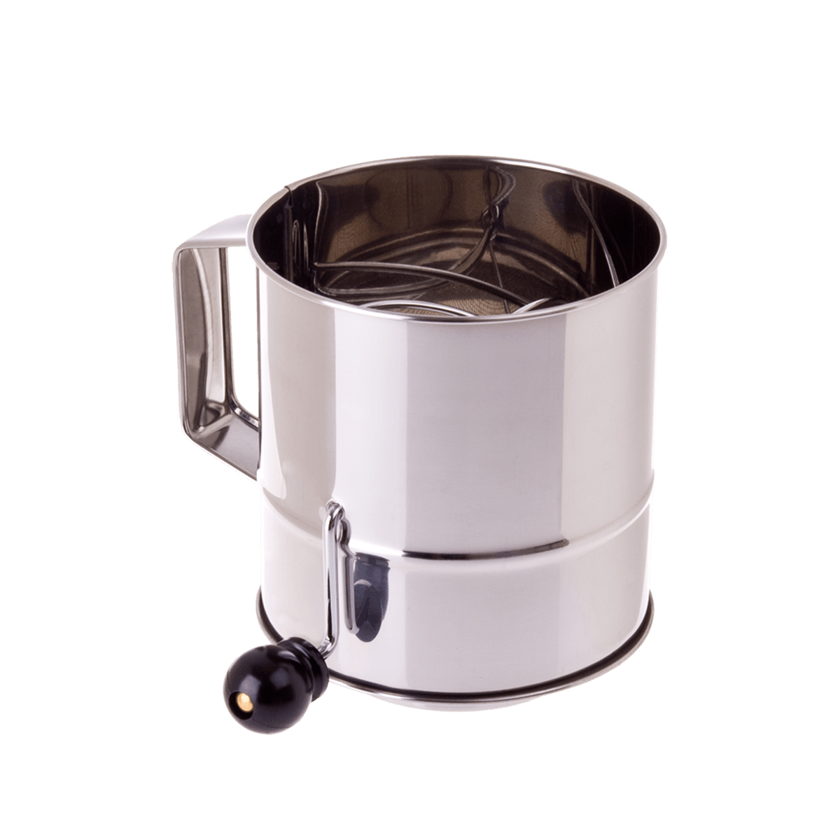 Appetito stainless steel flour sifter with a crank handle