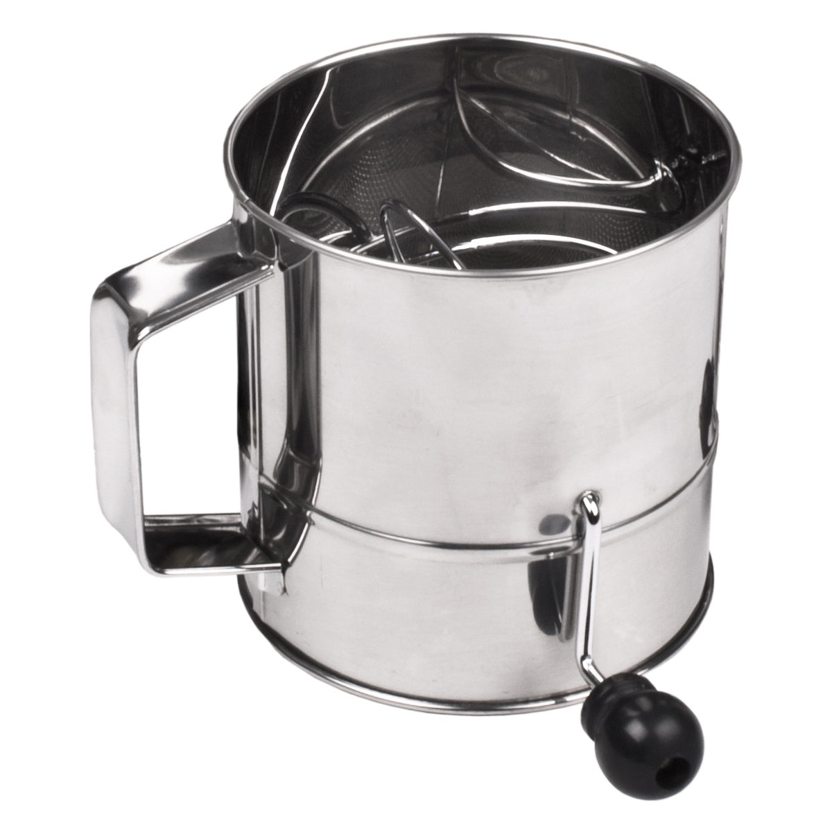 D Line stainless steel flour sifter with a crank handle, 8 cup