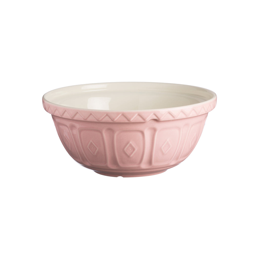 Mason Cash mixing bowl in pink, 24cm, with an embossed diamond pattern and a cream interior