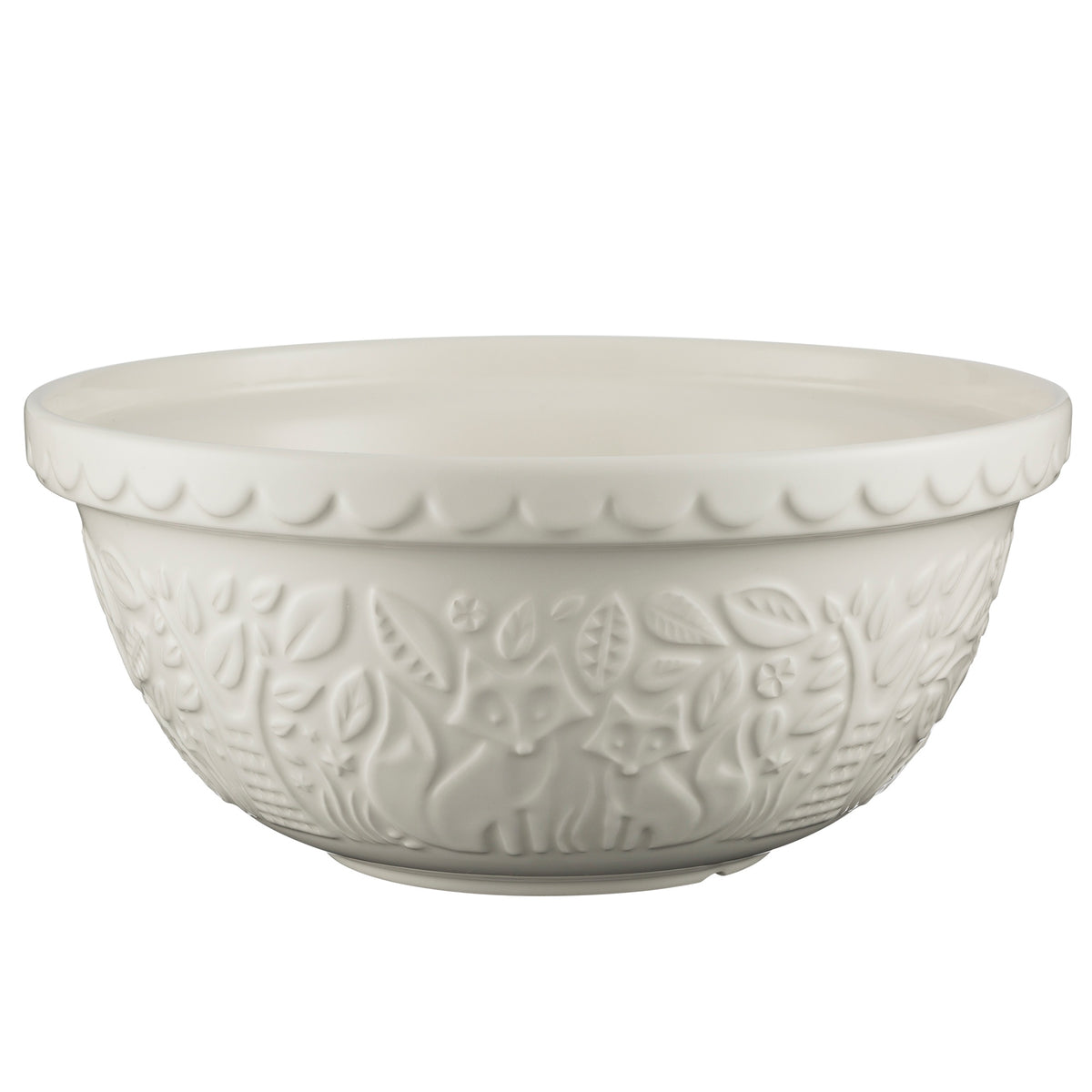 Mason Cash Forest Fox mixing bowl, 29cm, in cream with an embossed fox and woodland pattern