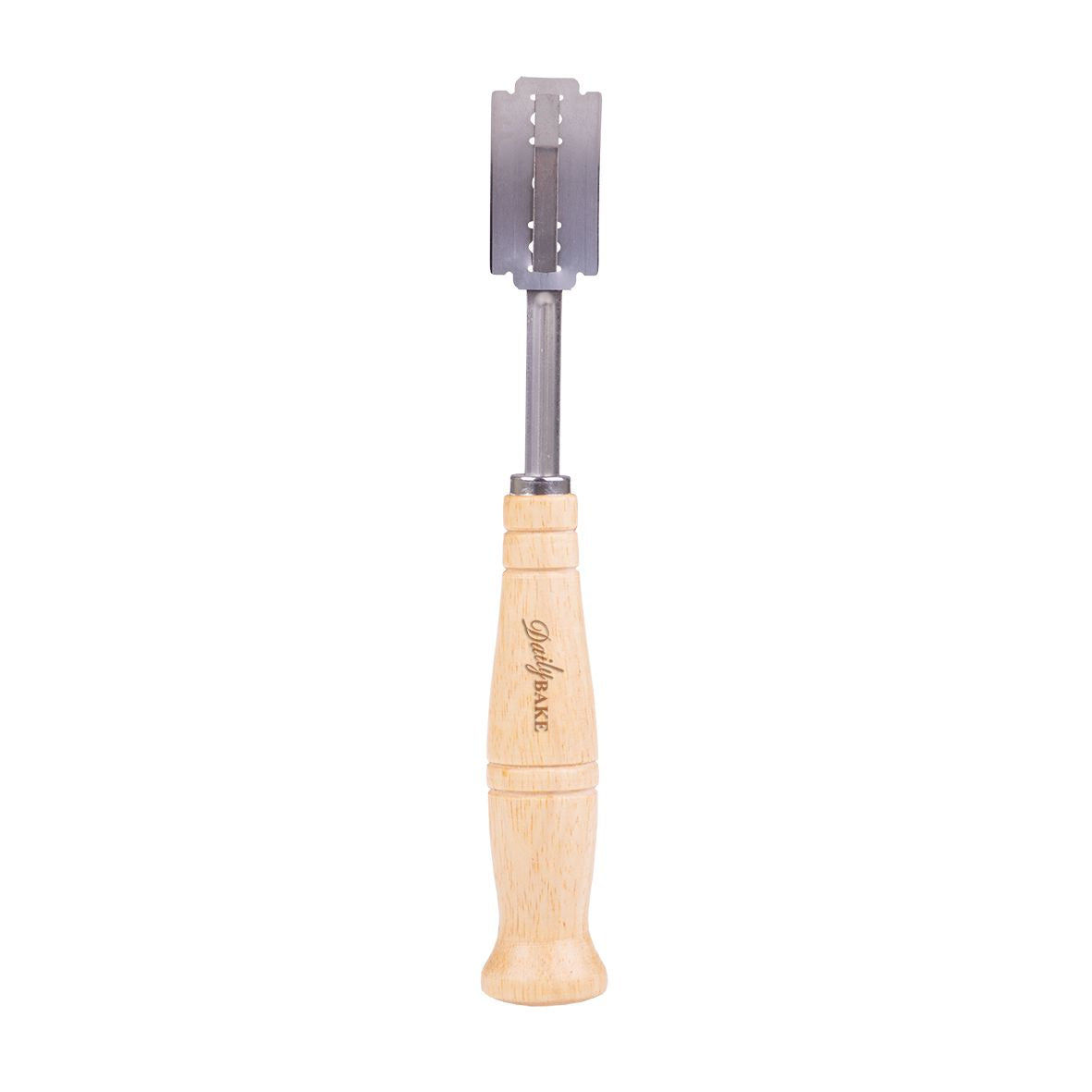 Daily Bake bread lame with a curved stainless steel blade and a beechwood handle