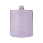 Mason Cash In The Meadow storage jar in lilac with an embossed wildflower design and a lid