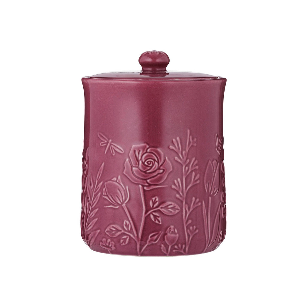 Mason Cash In The Meadow storage jar in purple with an embossed floral lid