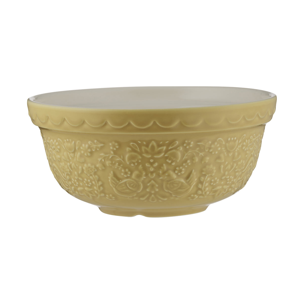 Mason Cash Home To Roost mixing bowl, 21cm, in pale yellow with an embossed folk pattern