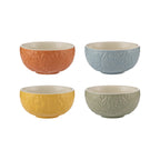 Mason Cash Home To Roost prep bowls set of four in orange, blue, yellow and green with embossed detail