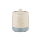 Mason Cash Home To Roost storage jar, 1 litre, in cream with a blue base and an embossed emblem