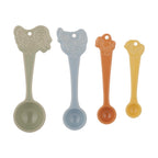 Mason Cash Home To Roost measuring spoons set of four with rooster and hen handles in green, blue, orange and yellow