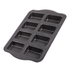 Daily Bake mini loaf pan in dark non-stick steel with eight rectangular cavities