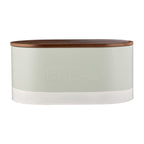 Typhoon Oben bread storage bin, 6.5L, in sage green with a wooden lid and Bread lettering