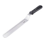 Westmark angled spatula with a long stainless steel blade with measurements and a black handle
