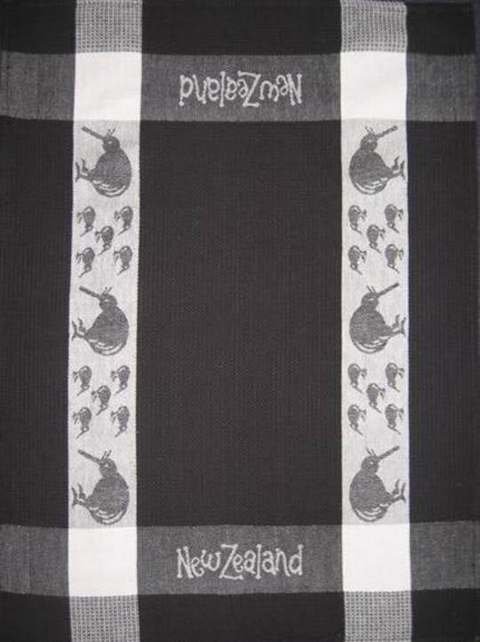 "Kiwi" tea towel Black/White.