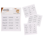 Appetito pantry labels, white label sheets printed with ingredient names, shown with the pack