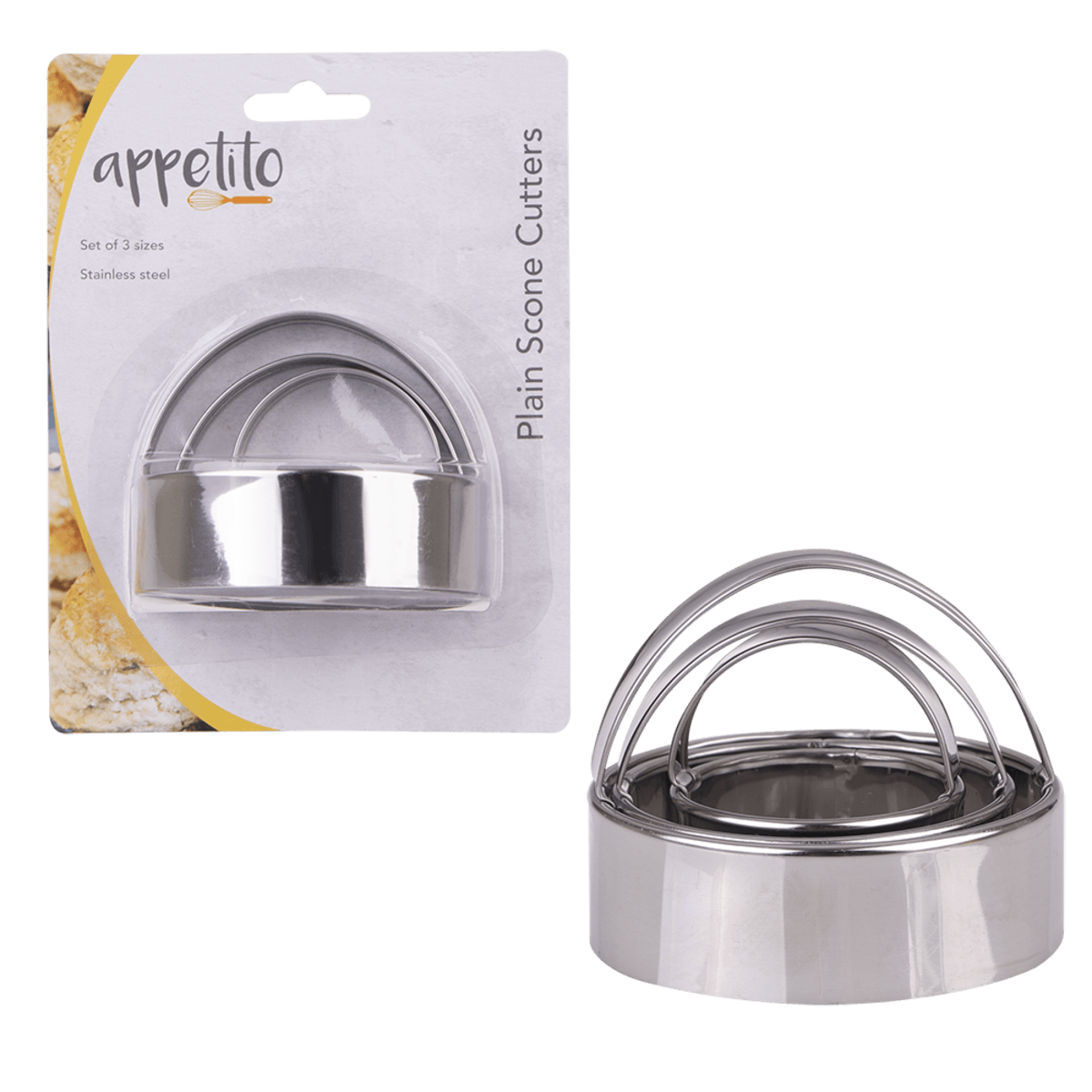 Appetito Stainless Steel Plain Scone Cutters Set