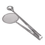 Appetito stainless steel skimmer tongs with a round mesh head and a bottle opener end