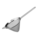Teaology stainless steel conical mesh tea strainer with a long handle and hooked rim