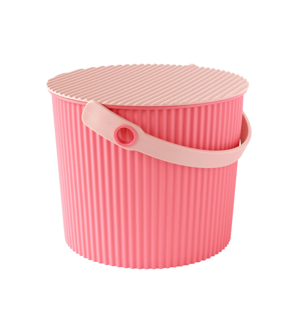 Hachiman Super Bucket, 8 litre, in coral pink with a ribbed texture and a handle