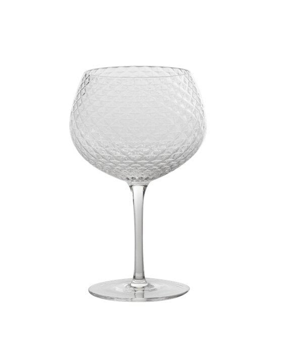 Zafferano Veneziano mixology balloon goblet in clear glass with a diamond textured bowl and a stem
