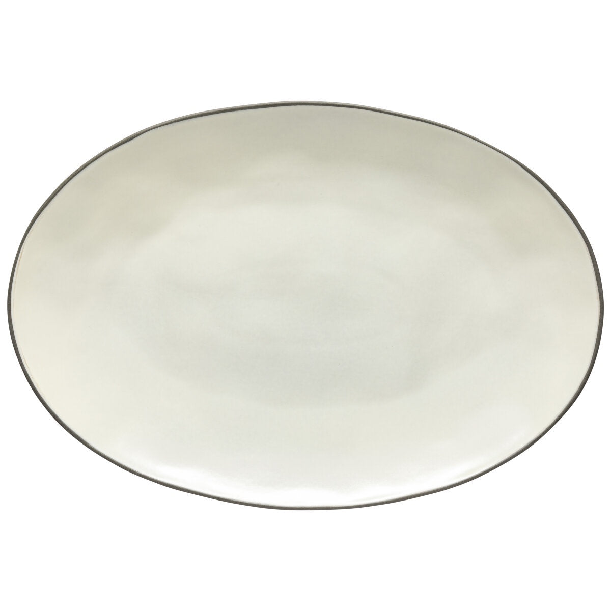 Costa Nova Stacked Organic oval platter in Salt, a cream glazed platter with a dark rim