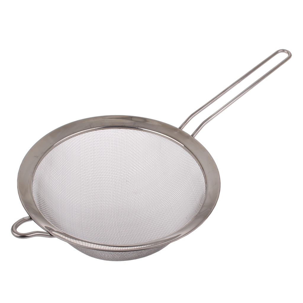 Appetito 20cm stainless steel mesh strainer with a long handle and a hook