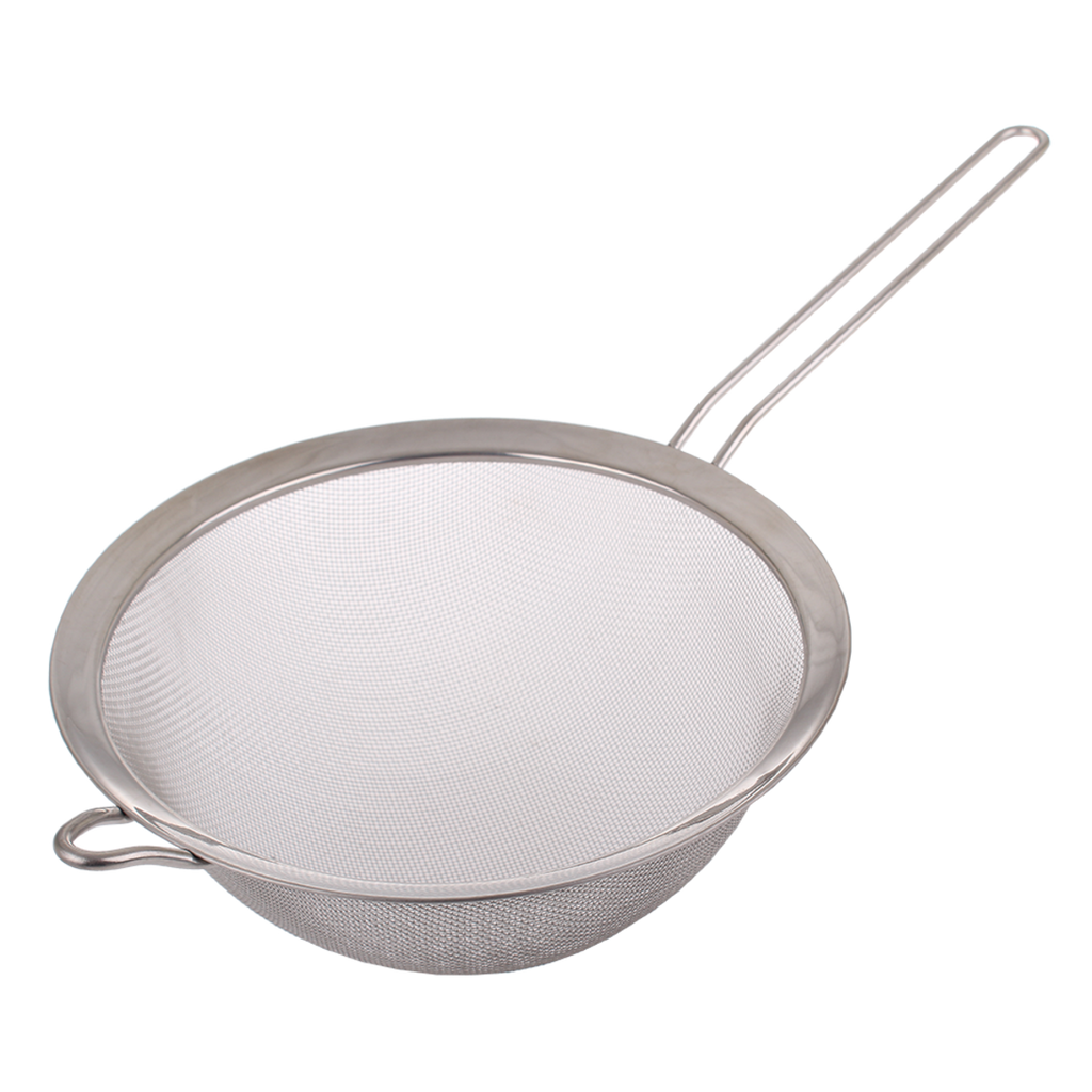 Appetito stainless steel mesh strainer, 23cm, with a long handle and a side hook