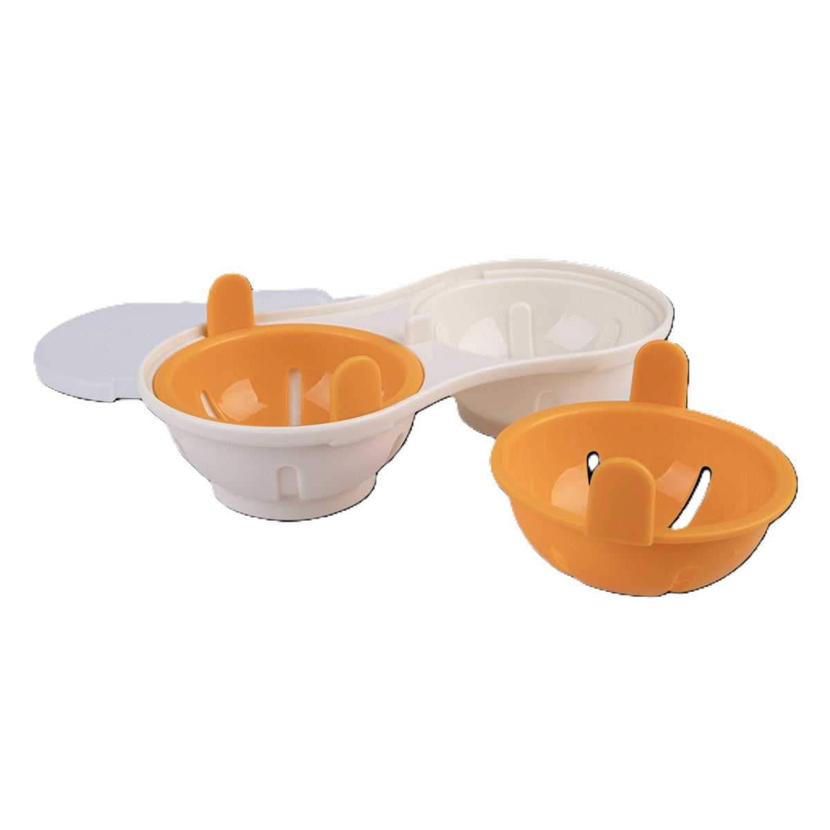 Appetito microwave double egg poacher in cream and orange with a lid