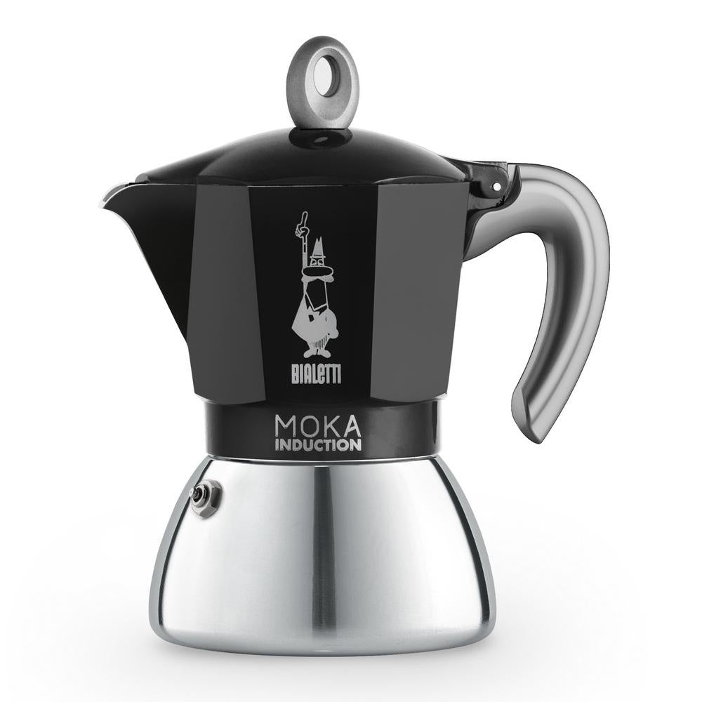 Bialetti Moka Induction Bi Layer 4 cup in black and steel with a grey handle
