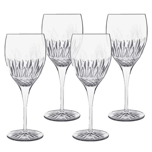 Luigi Bormioli Diamante Chianti glass set of four crystal wine glasses with a cut pattern