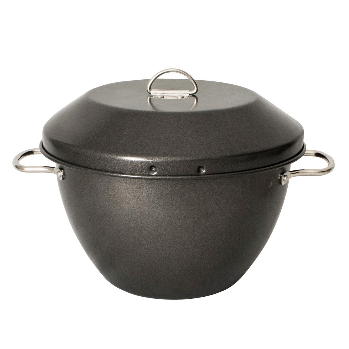 Bakemaster 2 litre pudding steamer in dark non-stick steel with a lid and two handles