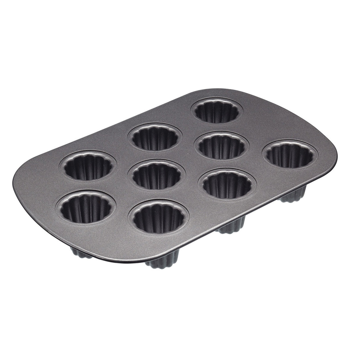 Bakemaster canele pan in dark non-stick steel with nine fluted cavities