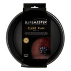Bakemaster loose base round deep cake pan, 20x8cm, in dark non-stick steel, shown in its packaging