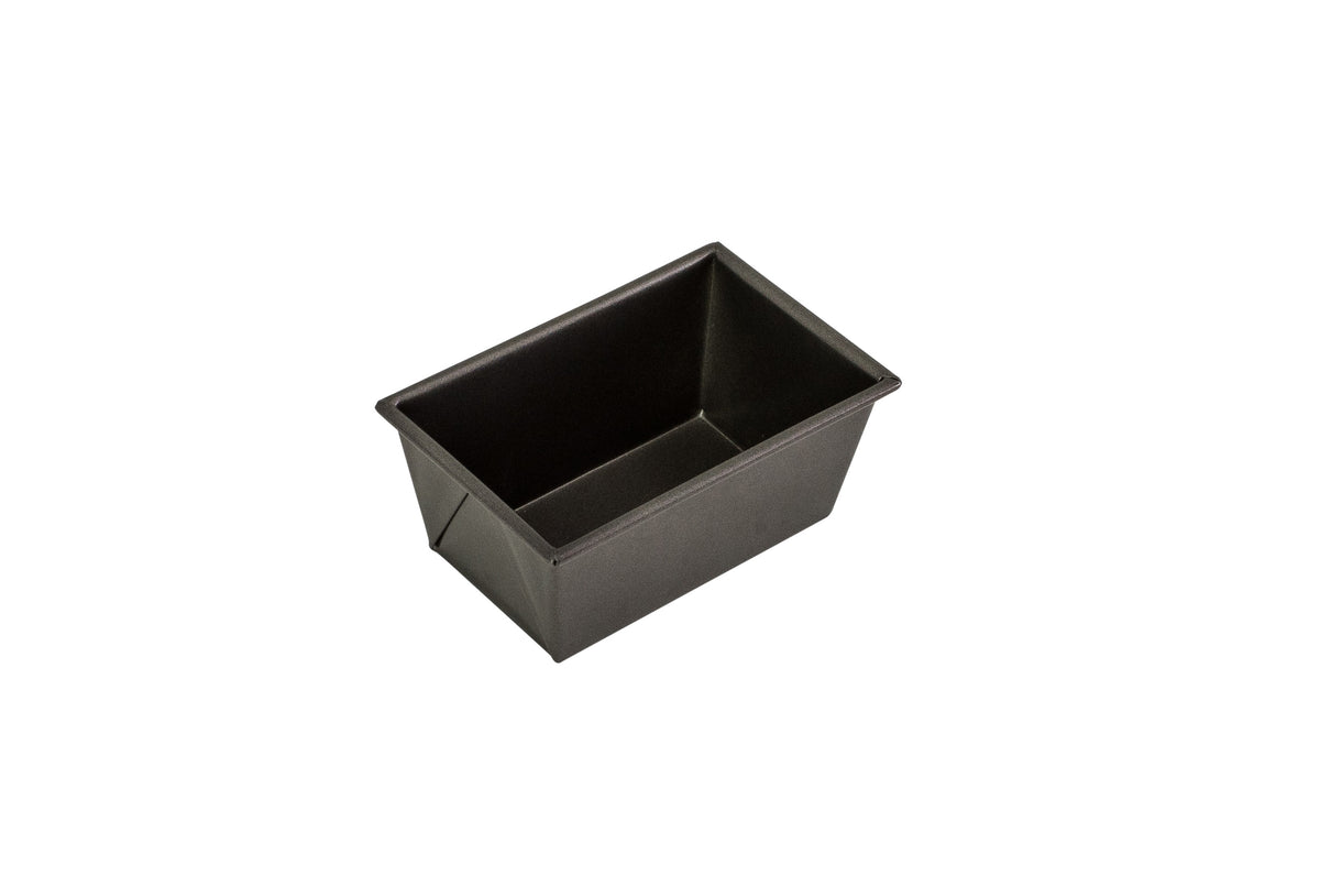 Bakemaster small box sided loaf pan in dark non-stick steel