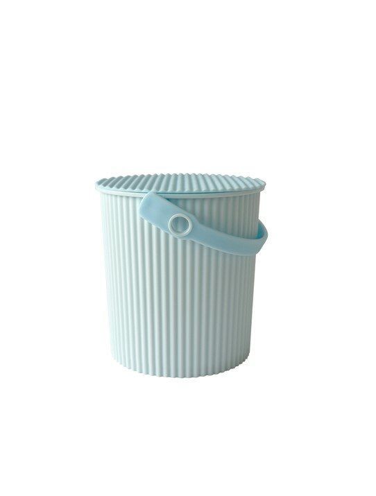 Hachiman Omnioutil Macaron baby bucket in pale blue with a ribbed body, a lid and a strap handle