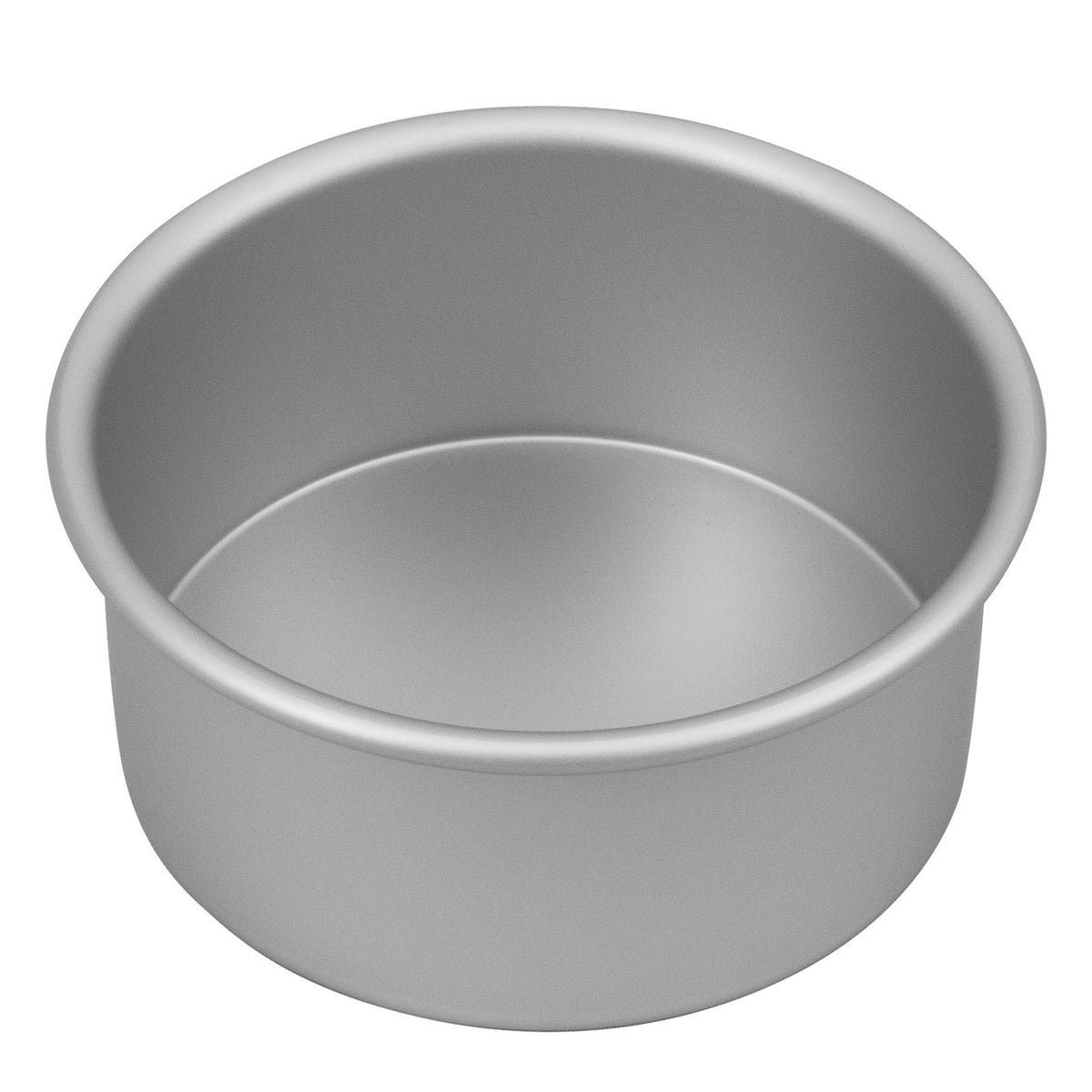 Bakemaster silver anodised round cake pan in brushed aluminium
