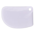 Bakemaster dough scraper in white with a rounded edge and a hanging hole