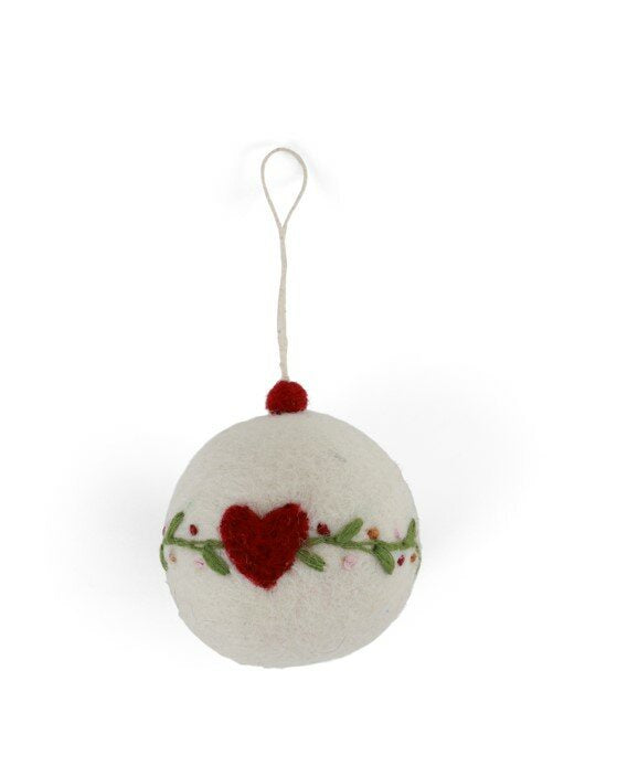Gry & Sif - Christmas Bauble - White Heart w/Heart & Garland