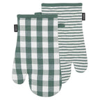 Ladelle Eco Gingham Green oven mitts, a pair in green check and stripe